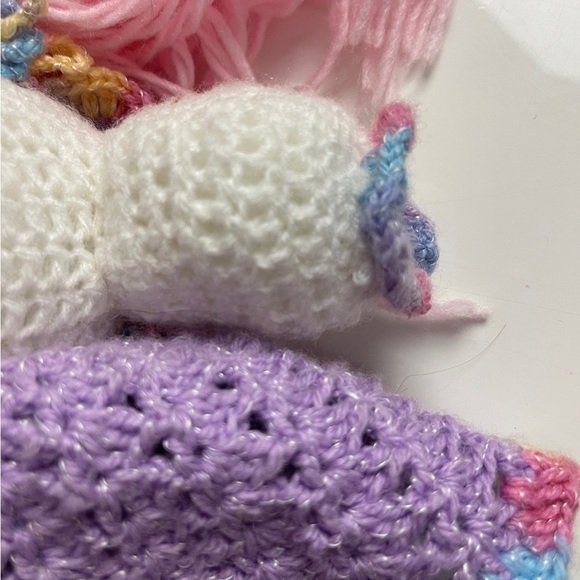 Handcrafted Pink and Purple Crochet Dolls with Removable Outfits. Missing hand - Picture 6 of 6